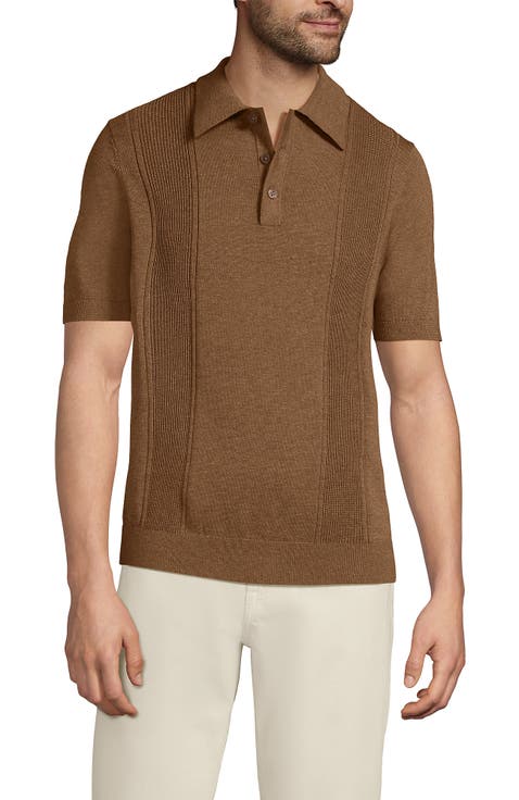Short Sleeve Vertical Rib Button Down Sweater Polo