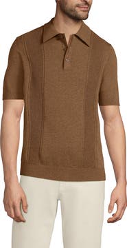 Lands' End Short Sleeve Vertical Rib Button Down Sweater Polo