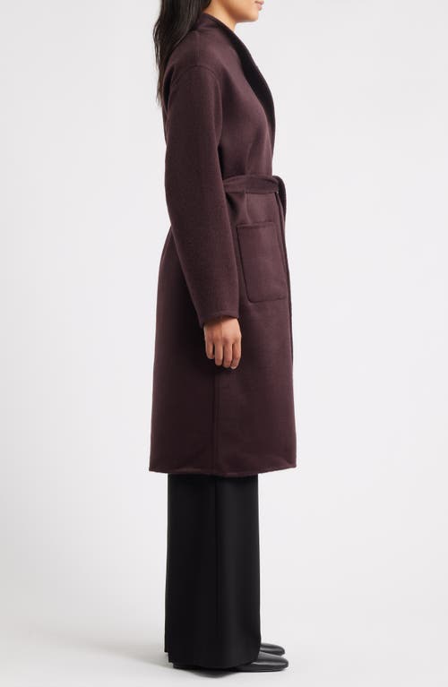 Eileen Fisher Belted Stand Collar Wool Coat In Brown