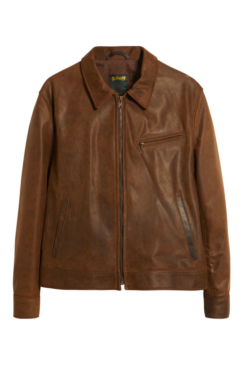 Leather Trucker Jacket, Alternate, color, BROWN