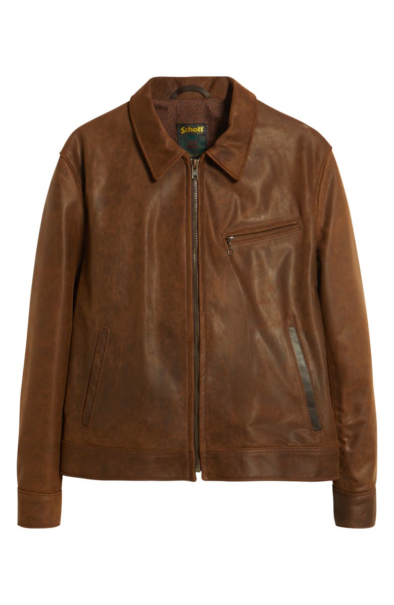 Schott NYC Leather Trucker Jacket, Alternate, color, Brown