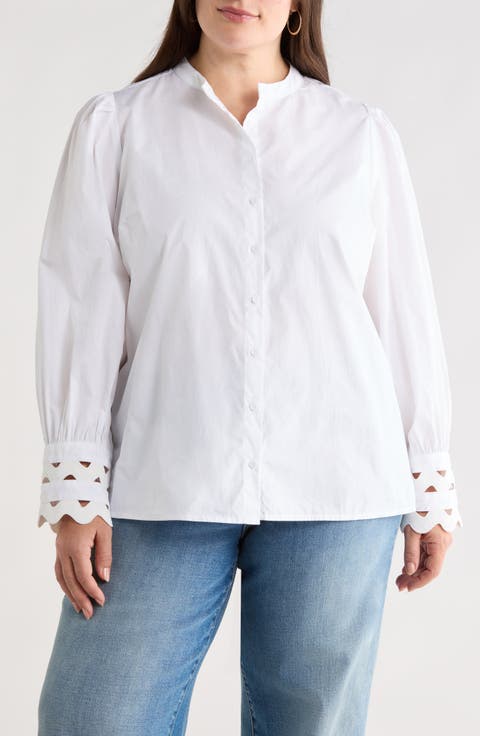 Ziana Cotton Poplin Button-Up Shirt (Plus)