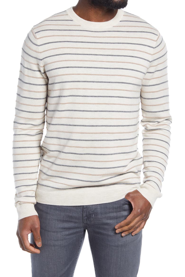 Stripe Crewneck Sweater, Main, color, BEIGE BURNT STRIPE