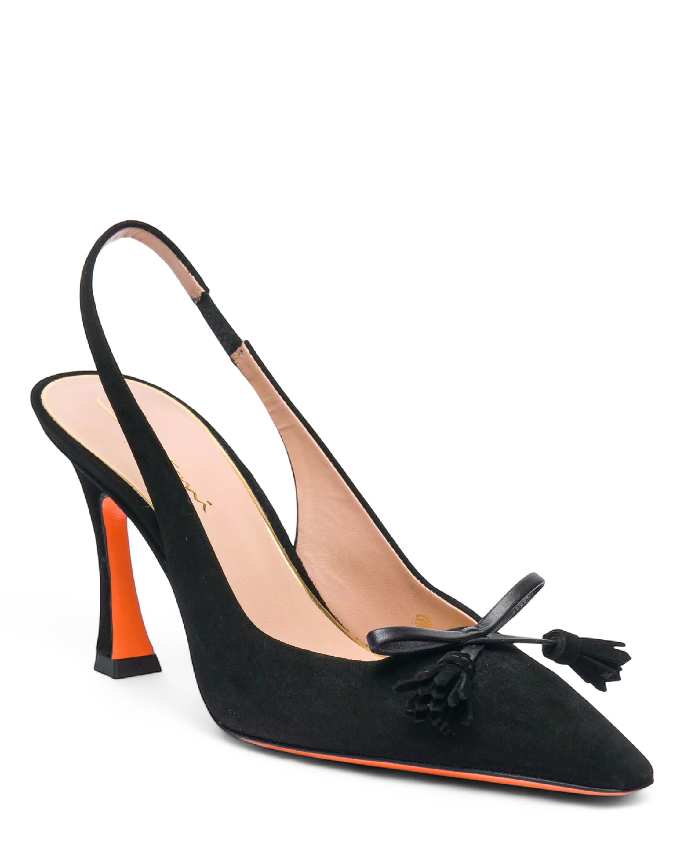 Santoni Suede High-Heel Slingback, Alternate, color, Black