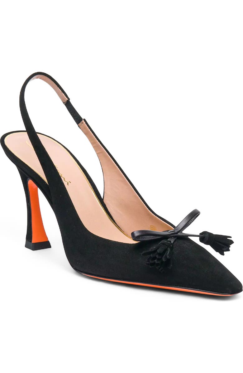 Santoni Suede High-Heel Slingback, Alternate, color, Black