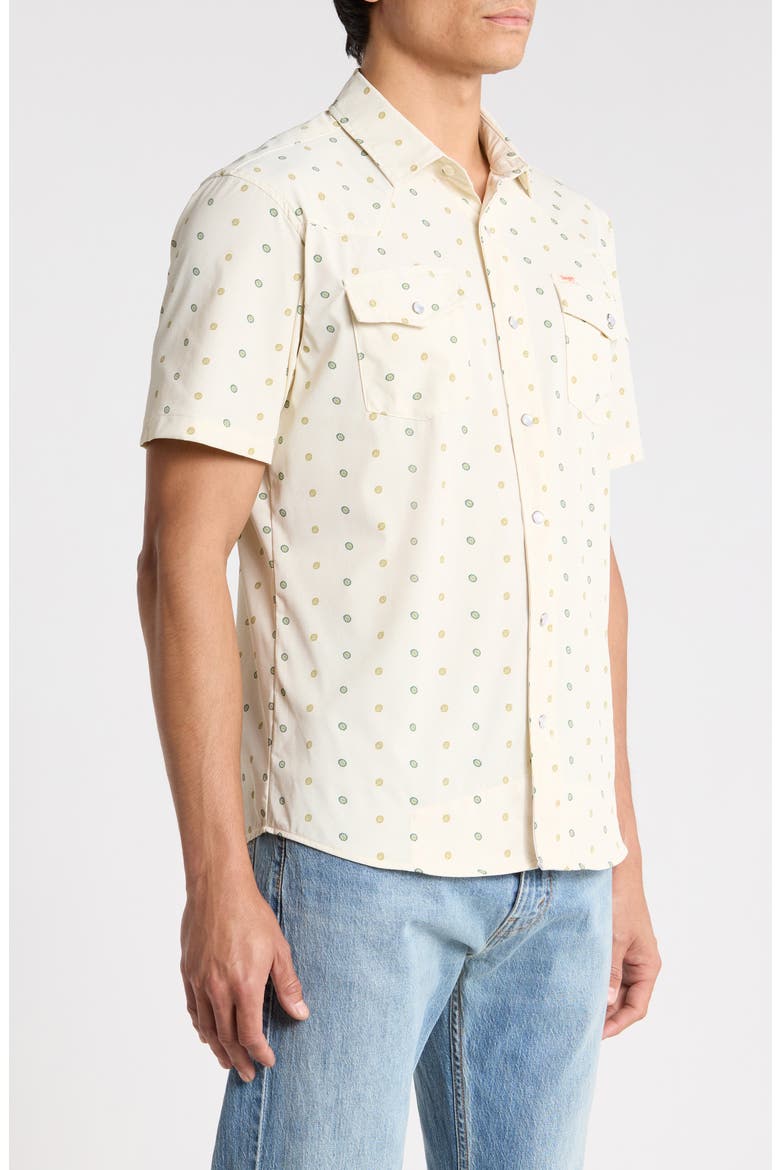 El Ranchero Neat Medallion Short Sleeve Stretch Snap-Up Western Shirt, Alternate, color, PEYOTE BUTTON