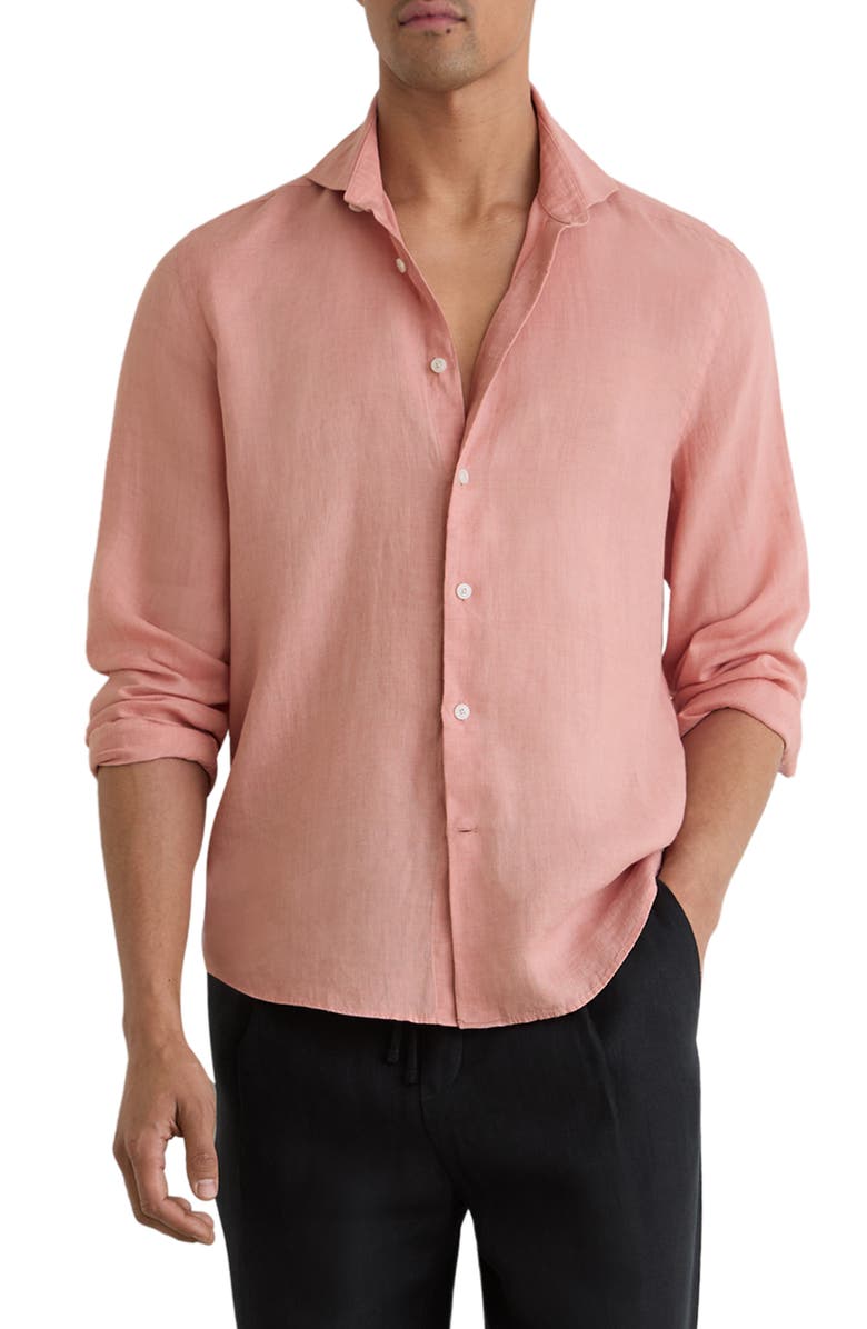 Reiss Ruban Linen Button-Up Shirt, Main, color, Watermelon Pink
