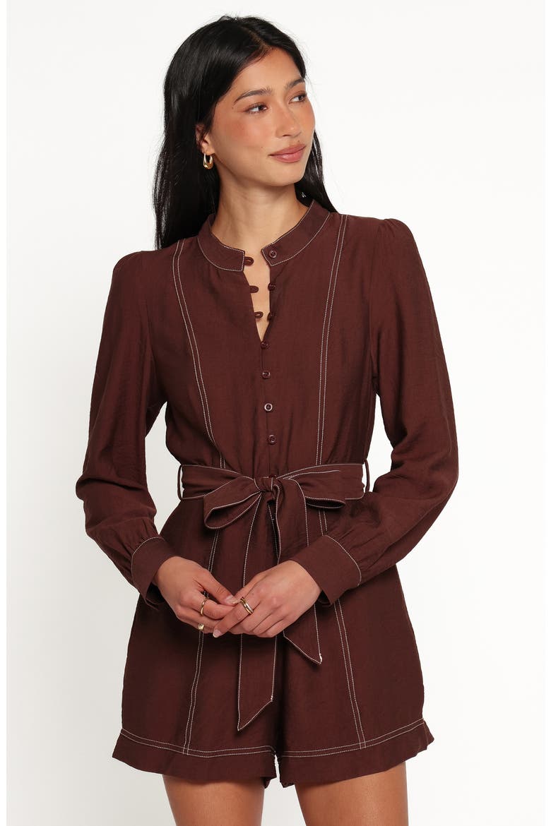 Benni Long Sleeve Romper, Alternate, color, CHOCOLATE