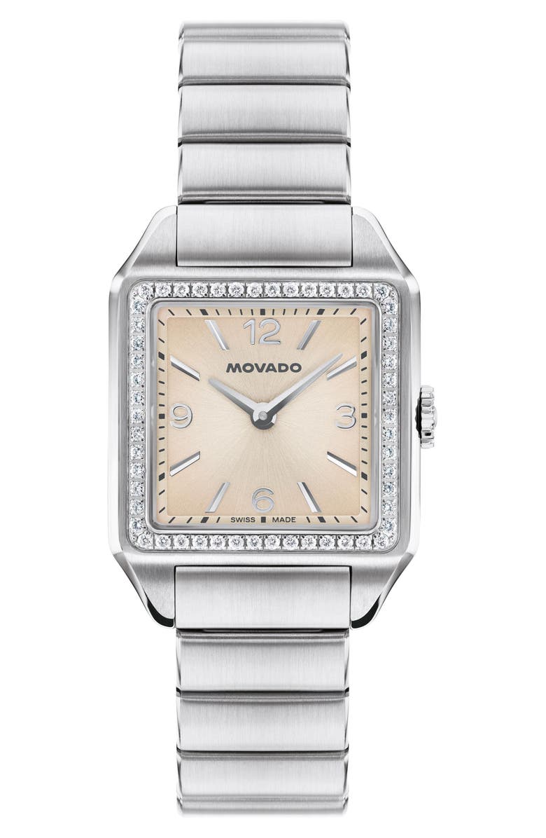 Movado The Heritage 1917 Lab Grown Diamond Bezel Bracelet Watch, 25mm x 34mm, Main, color, Silver/ Gold