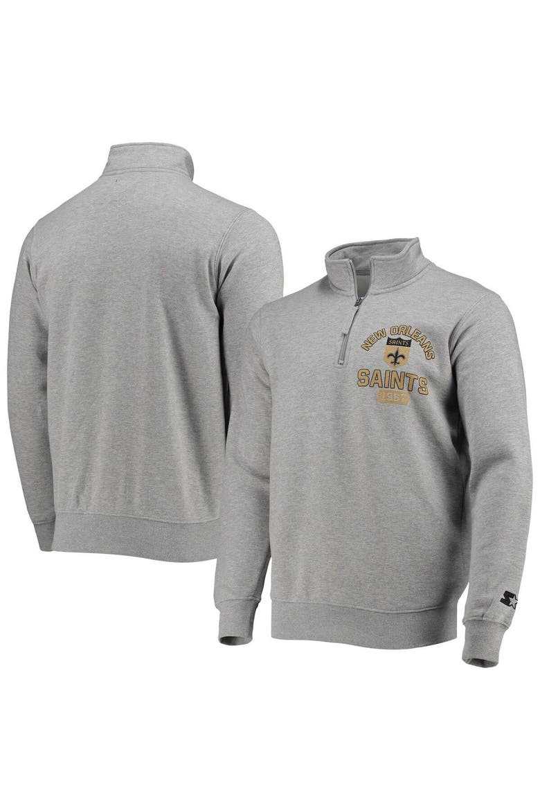 Men's Starter Gray New Orleans Saints Throwback Heisman Quarter-Zip Jacket, Main, color, Heather Gray