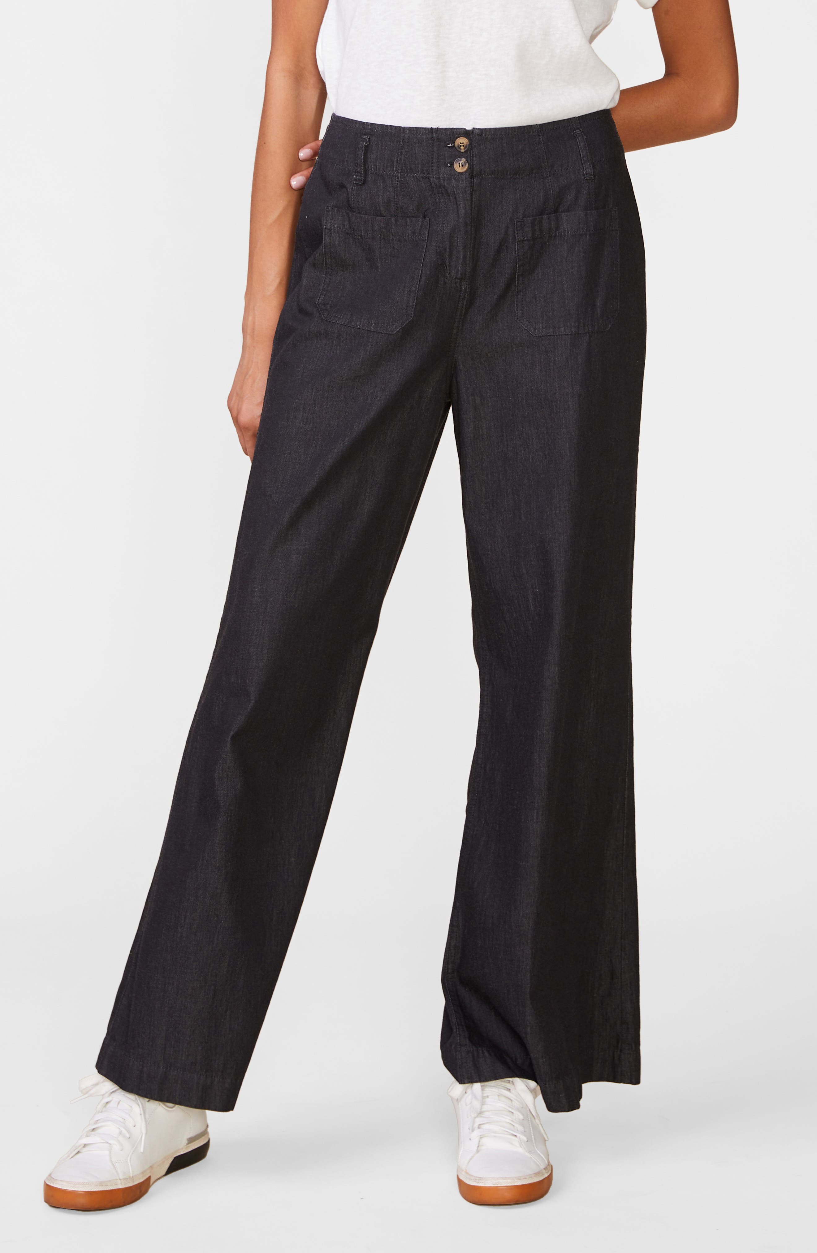 Washed Twill Wide Leg Trousers