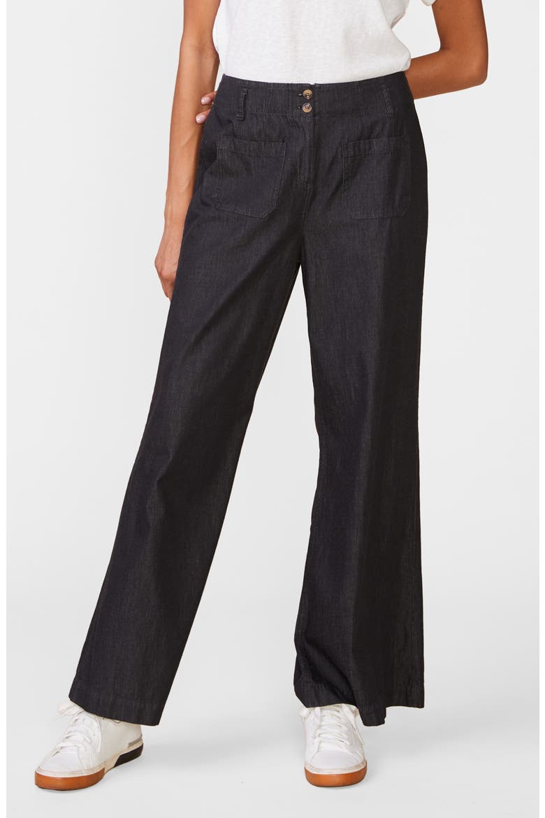 Washed Twill Wide Leg Trousers, Main, color, WASHED BLK