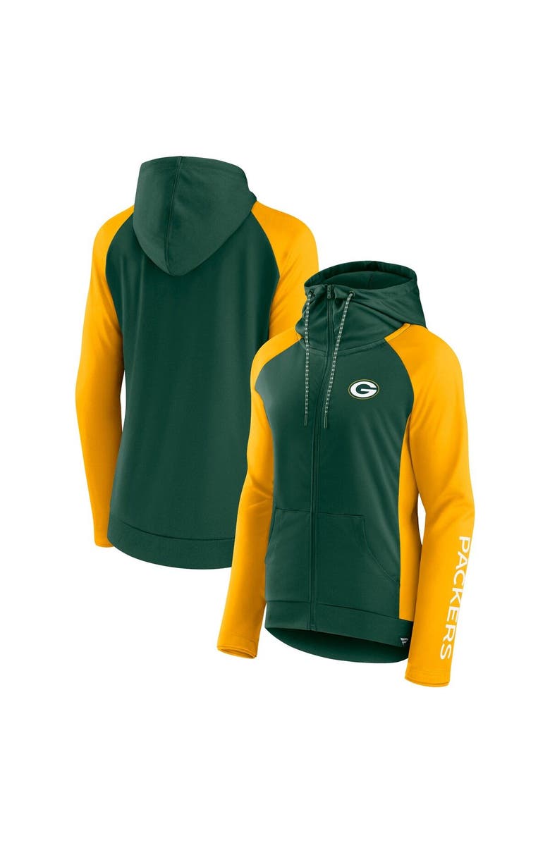 FANATICS Women's Fanatics Branded Green/Gold Green Bay Packers End Around Lightweight Raglan Full-Zip Hoodie Jacket, Main, color, 