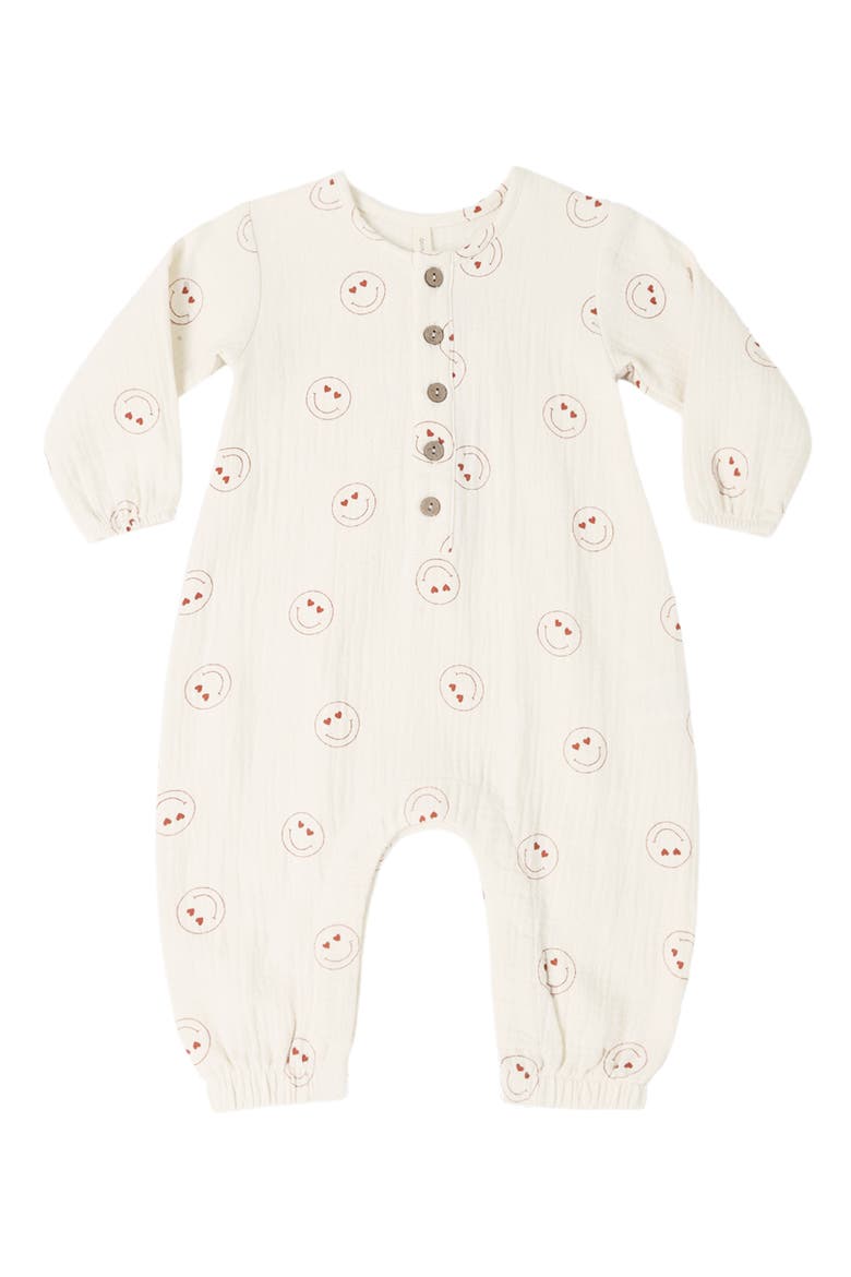 Heart Eyes Print Organic Cotton Romper, Main, color, NATURAL