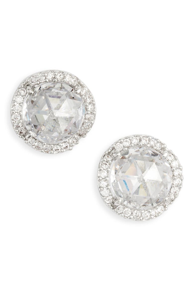 that sparkle large pavé stud earrings, Main, color, CLEAR/ SILVER