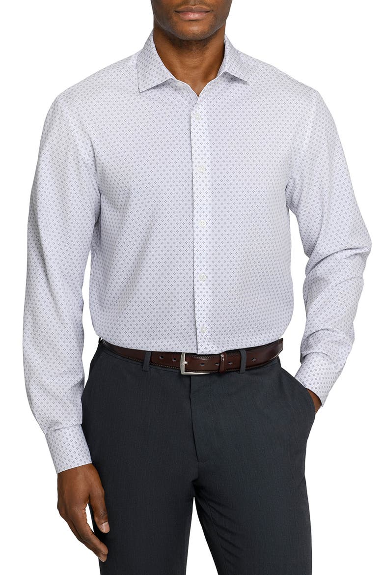 Double Diamond Slim Fit Performance Dress Shirt, Main, color, WHITE/ SILVER