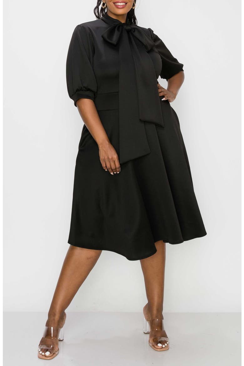 Carina Donna Fit & Flare Midi Dress, Alternate, color, BLACK