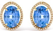 Haus of Brilliance 18K Yellow Gold 11x14MM Blue Fluorite Oval Stud Earrings with 1/2 Cttw Diamond Halo