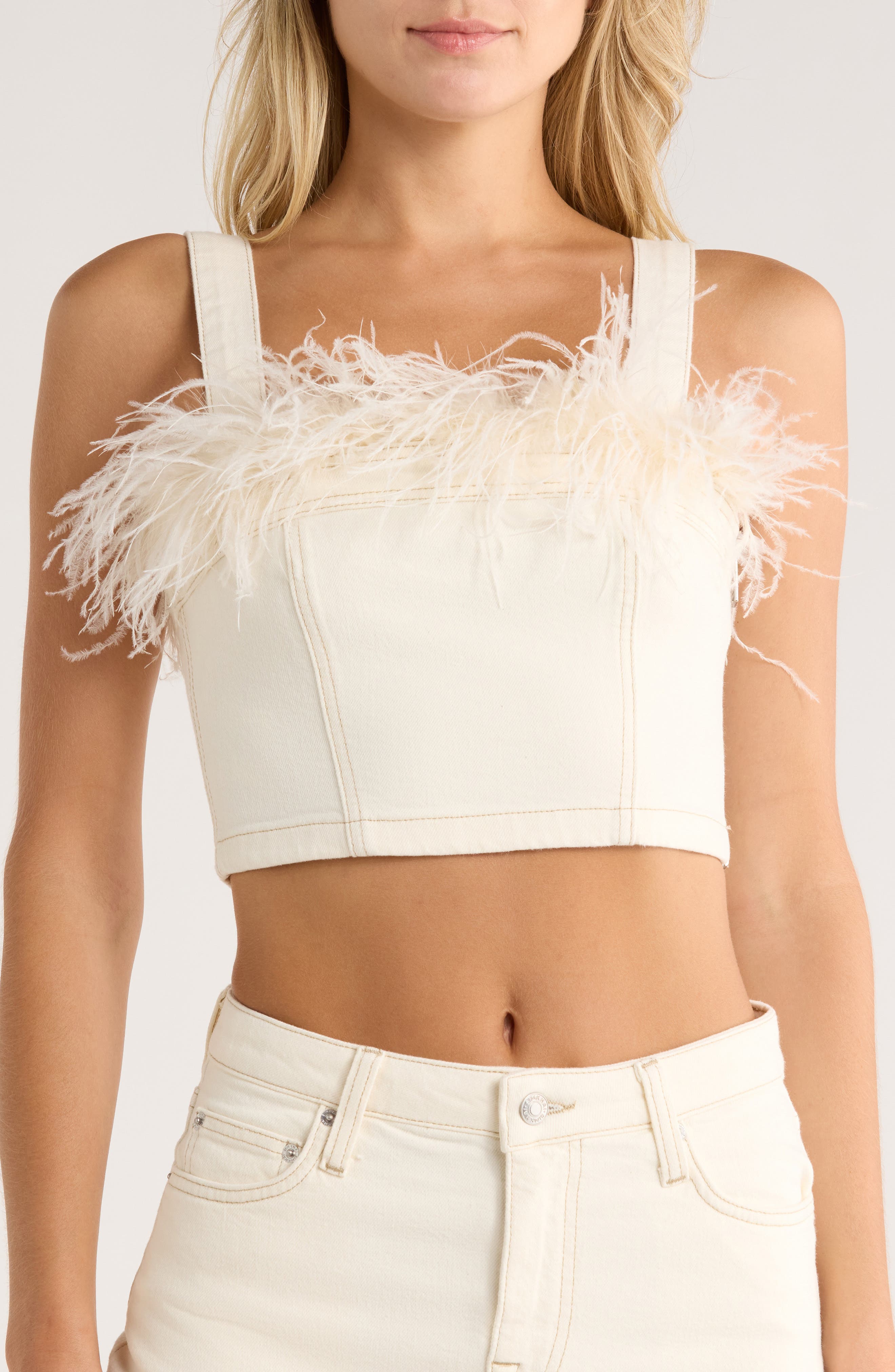 Simkhai Reeves Feather Trim Top
