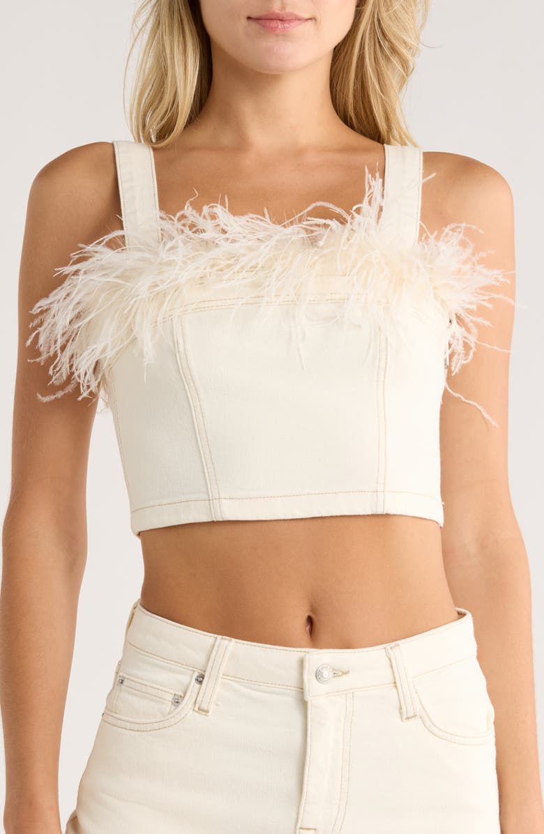 Simkhai Reeves Feather Trim Top, Main, color, Winter White