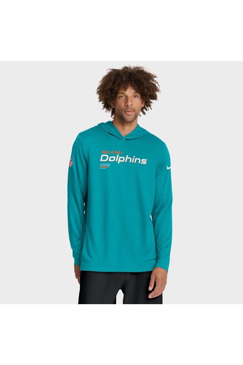 Men's Nike Aqua Miami Dolphins Sideline Pure Fury Dri-FIT Long Sleeve Hoodie T-Shirt, Alternate, color, Aqua