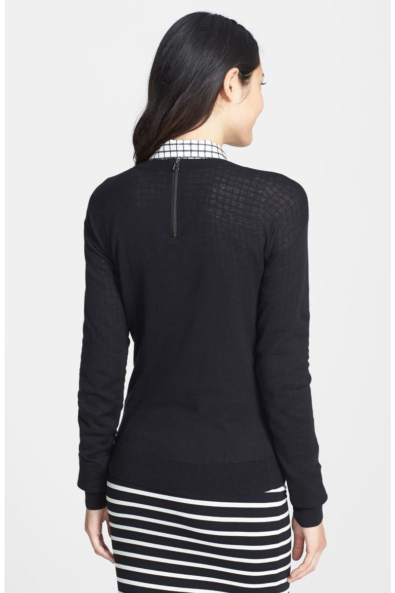 'Oui' Zip Back Crewneck Sweater, Alternate, color, BLACK- SILVER OUI