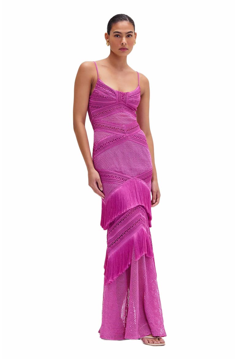 Sleeveless Fringe Maxi Dress, Main, color, CERISE