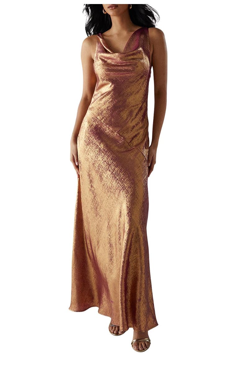 Warehouse Metallic Lame Cowl Neck Maxi Dress, Alternate, color,