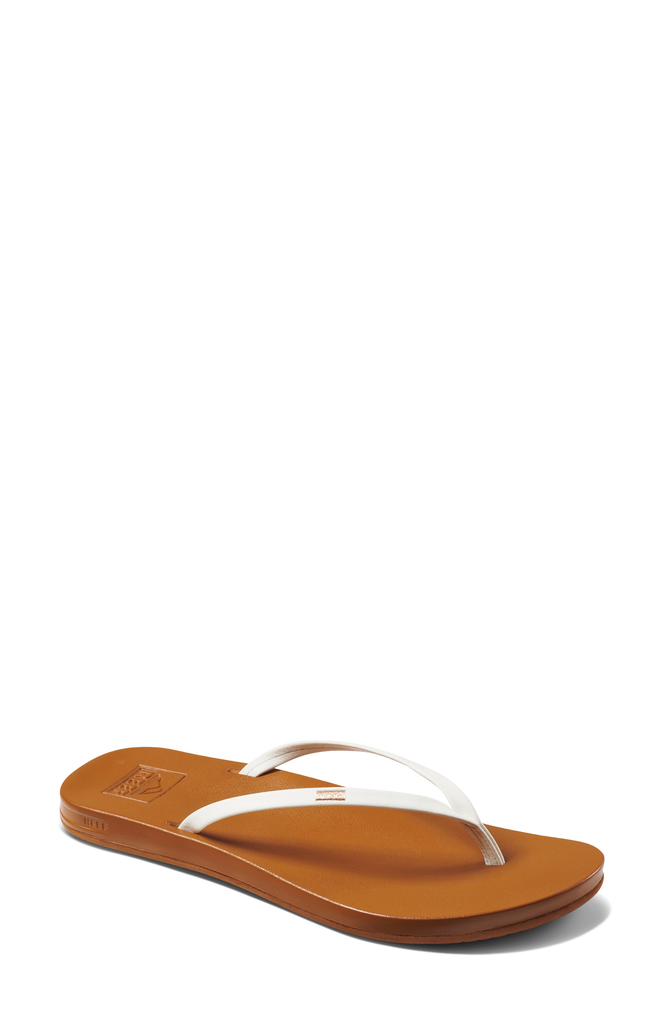 Reef Cushion Bounce Slim Flip Flop, Main, color, White/Tan