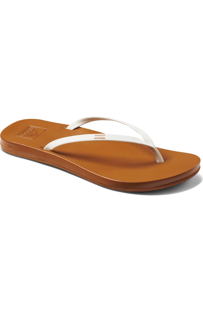 Reef Cushion Bounce Slim Flip Flop, Main, color, White/Tan
