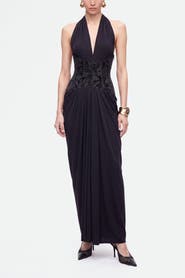 Nocturne Jacquard Halter Neck Maxi Dress