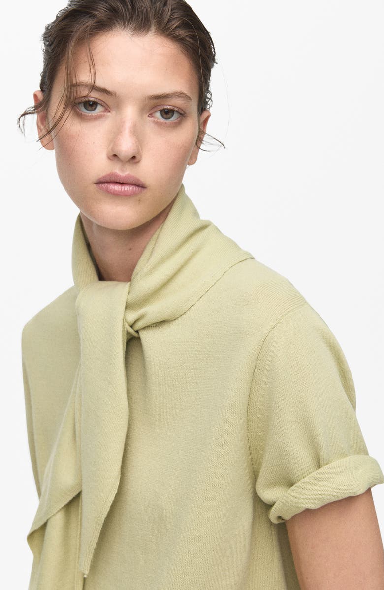 MANGO Short Sleeve Sweater with Scarf, Alternate, color, Pastel Green