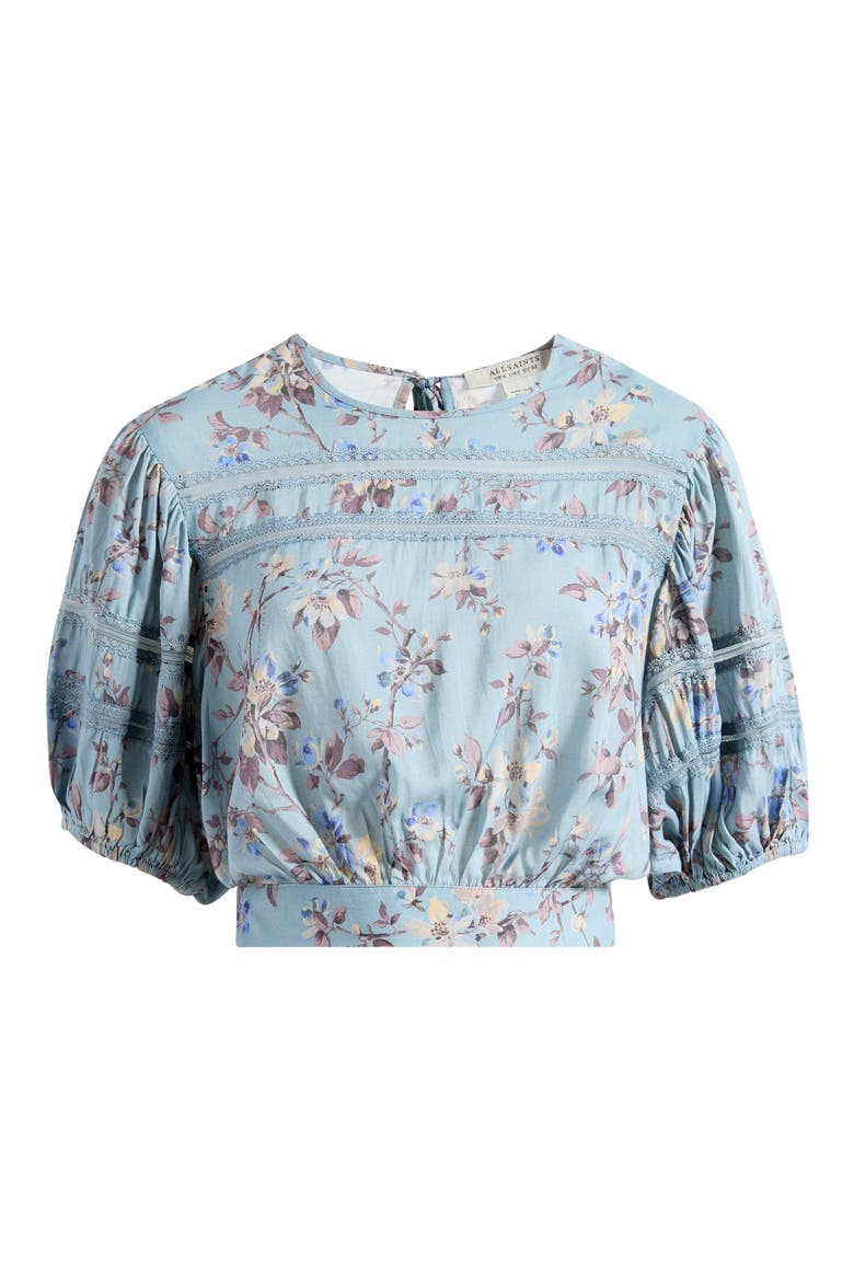 Floral Lace Trim Top, Alternate, color, VINE LAKE BLUE
