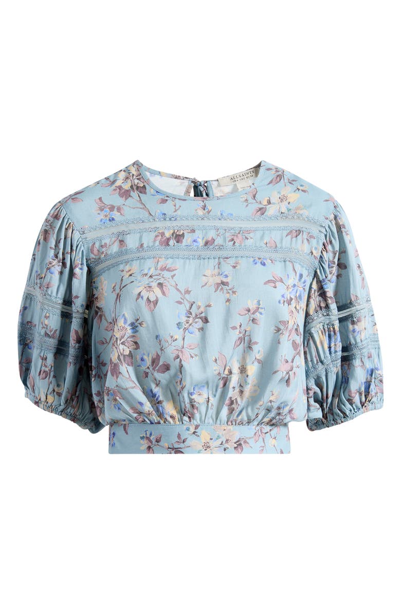 AllSaints Floral Lace Trim Top, Alternate, color, Vine Lake Blue