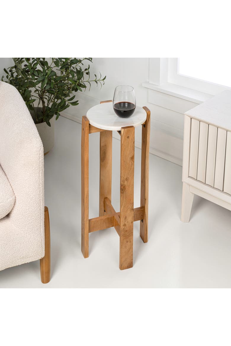 Elena Minimalist Round Wood Drink Table, Side Table with Top, Small Decorative Accent End Table for Living Room, Alternate, color, Natural/White