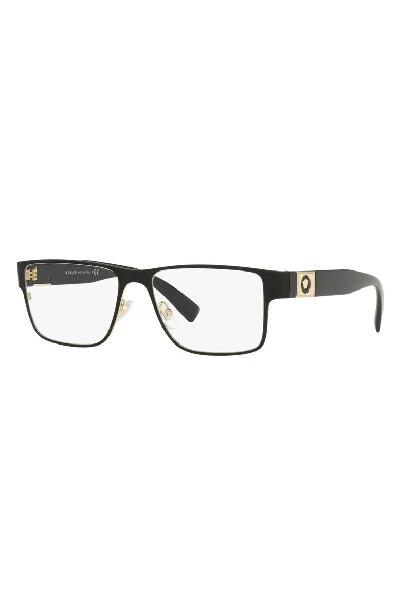 Versace 55mm Rectangular Optical Glasses, Alternate, color, Black Gold