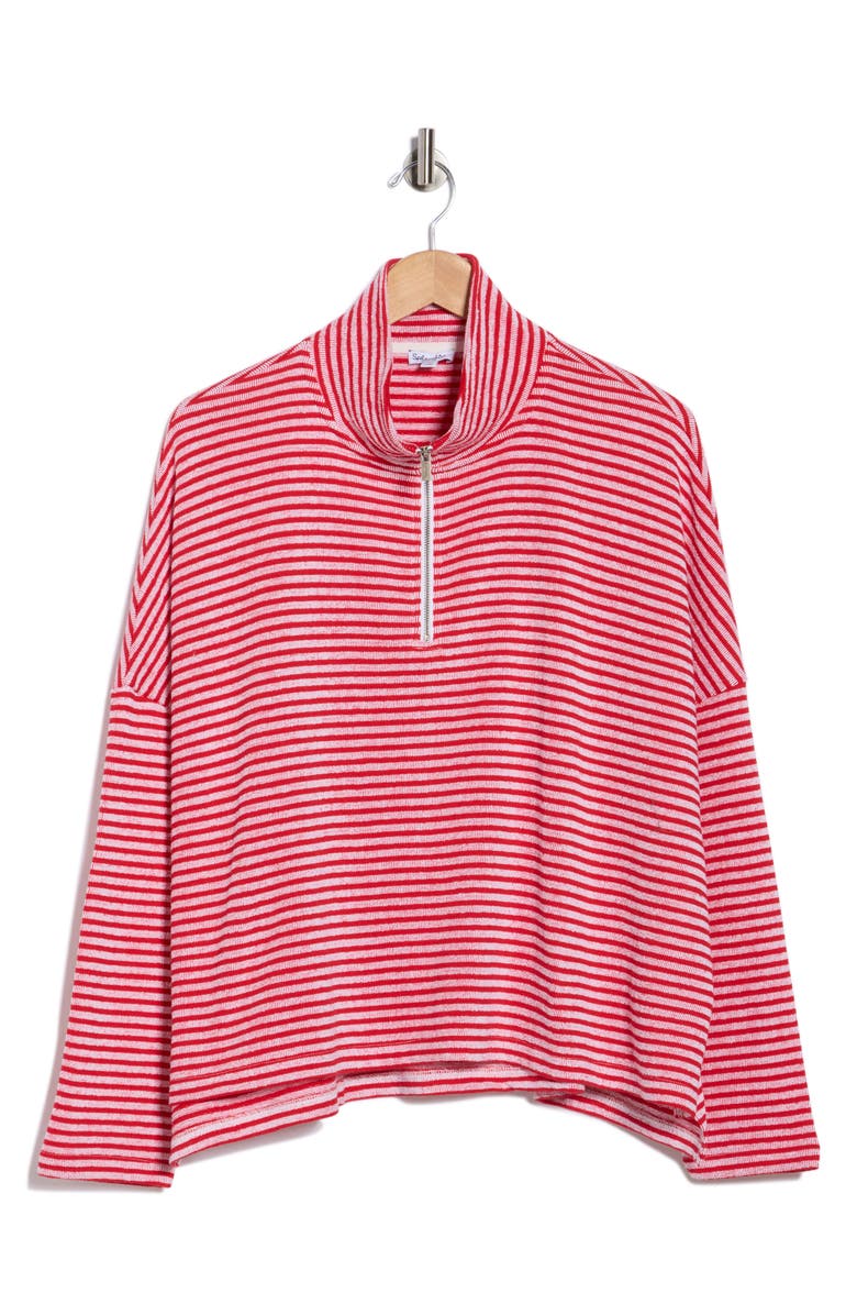 Splendid Besos Quarter Zip Pullover, Main, color, White/ Red Stripe