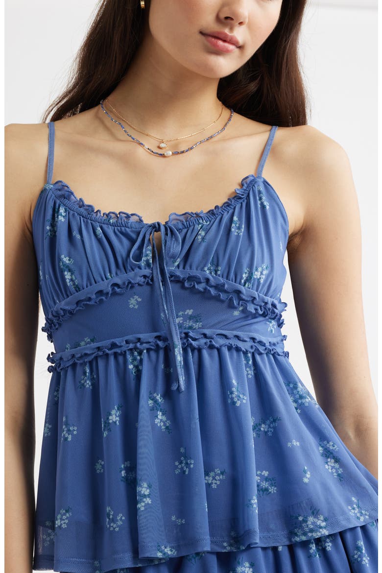 Floral Mesh Ruffle Trim Camisole, Alternate, color, BLUE COLONY MEADOW CLUSTERS