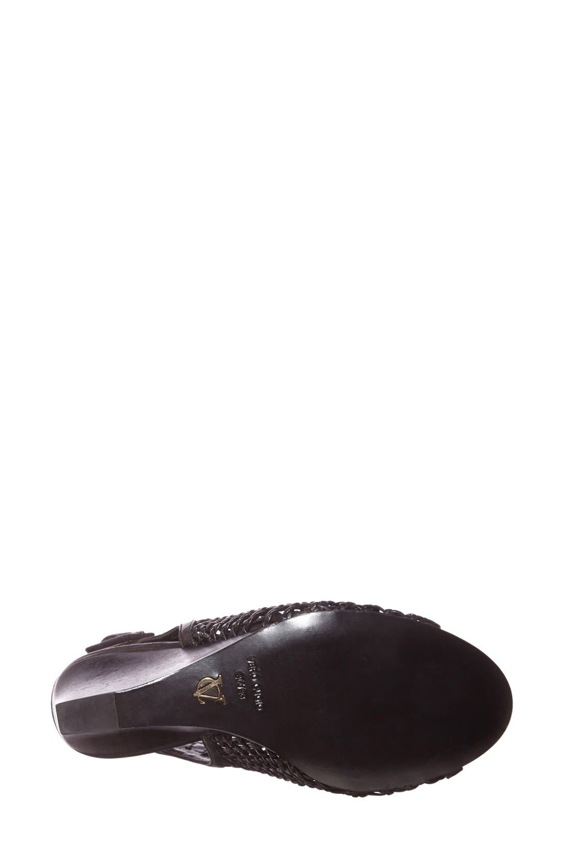 'Cleone' Woven Leather Peep Toe Wedge Sandal, Alternate, color, BLACK