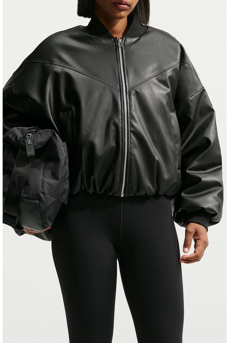 Faux Leather Bomber Jacket, Main, color, BLACK/ BLACK