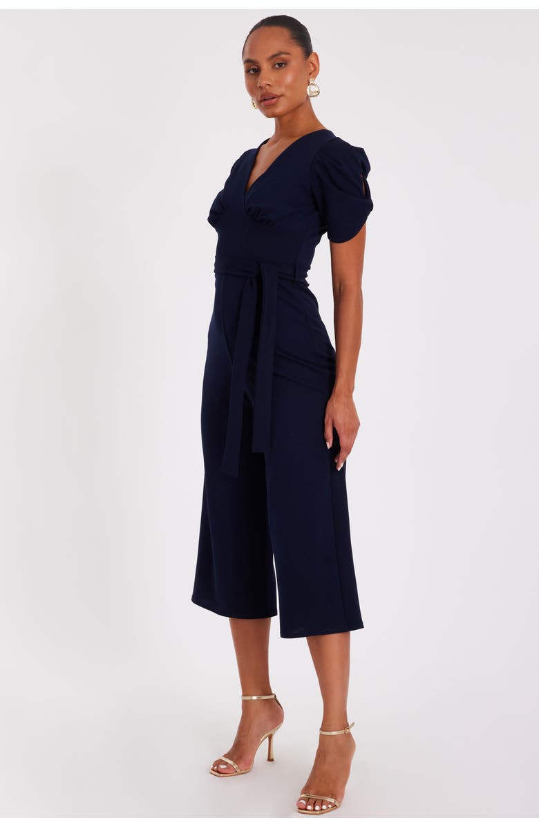QUIZ Scuba Crepe Cap Sleeve Wrap Jumpsuit, Alternate, color, Navy