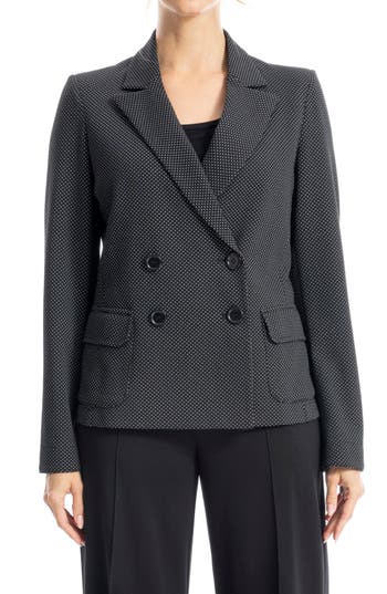 Max Studio Double Breasted Pin Dot Blazer In Black/ivory Pindot