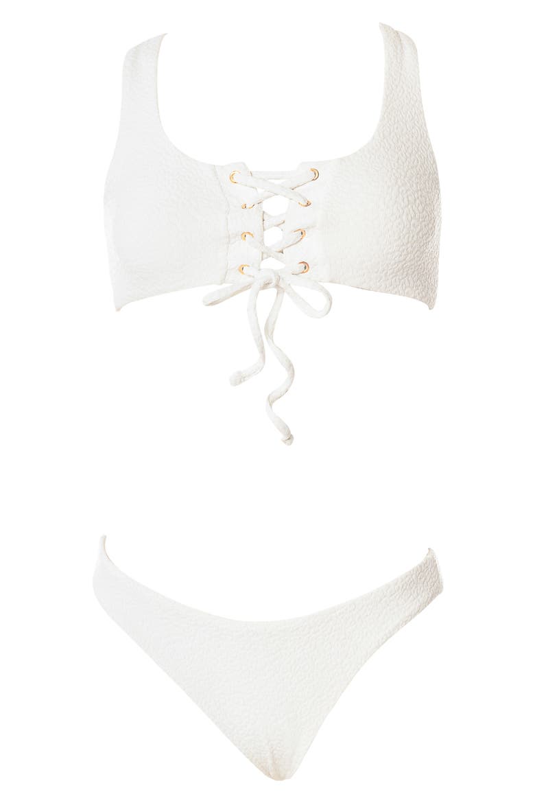 Coconut Milk Dazzle Lace-Up Reversible Bikini Top, Alternate, color, WHITE