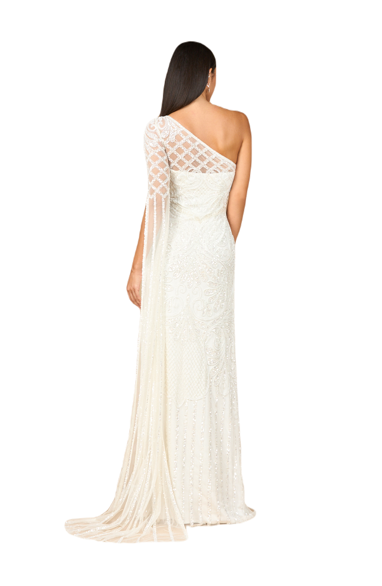 LARA New York One Sleeve Beaded Gown, Alternate, color, Ivory