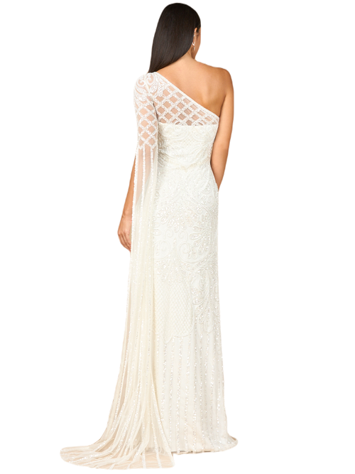 Lara New York One Sleeve Beaded Gown In Ivory