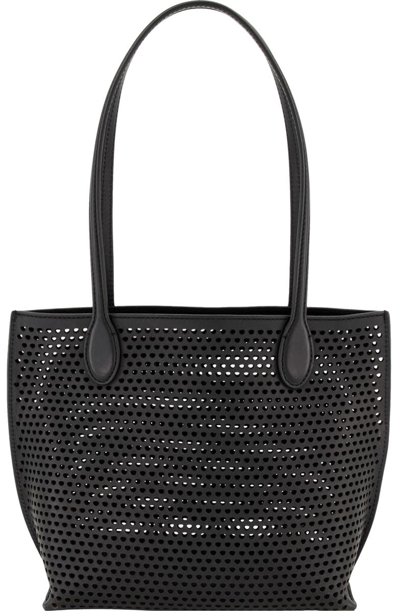 Vince Small Athene Perforated Nappa Leather Tote, Alternate, color, Black