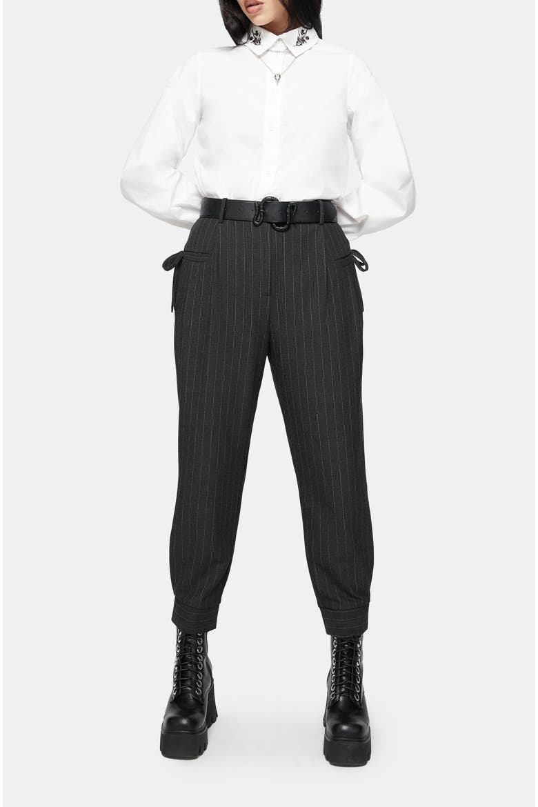 Sabrina Pinstripe Bow Detail Trouser, Main, color, Black