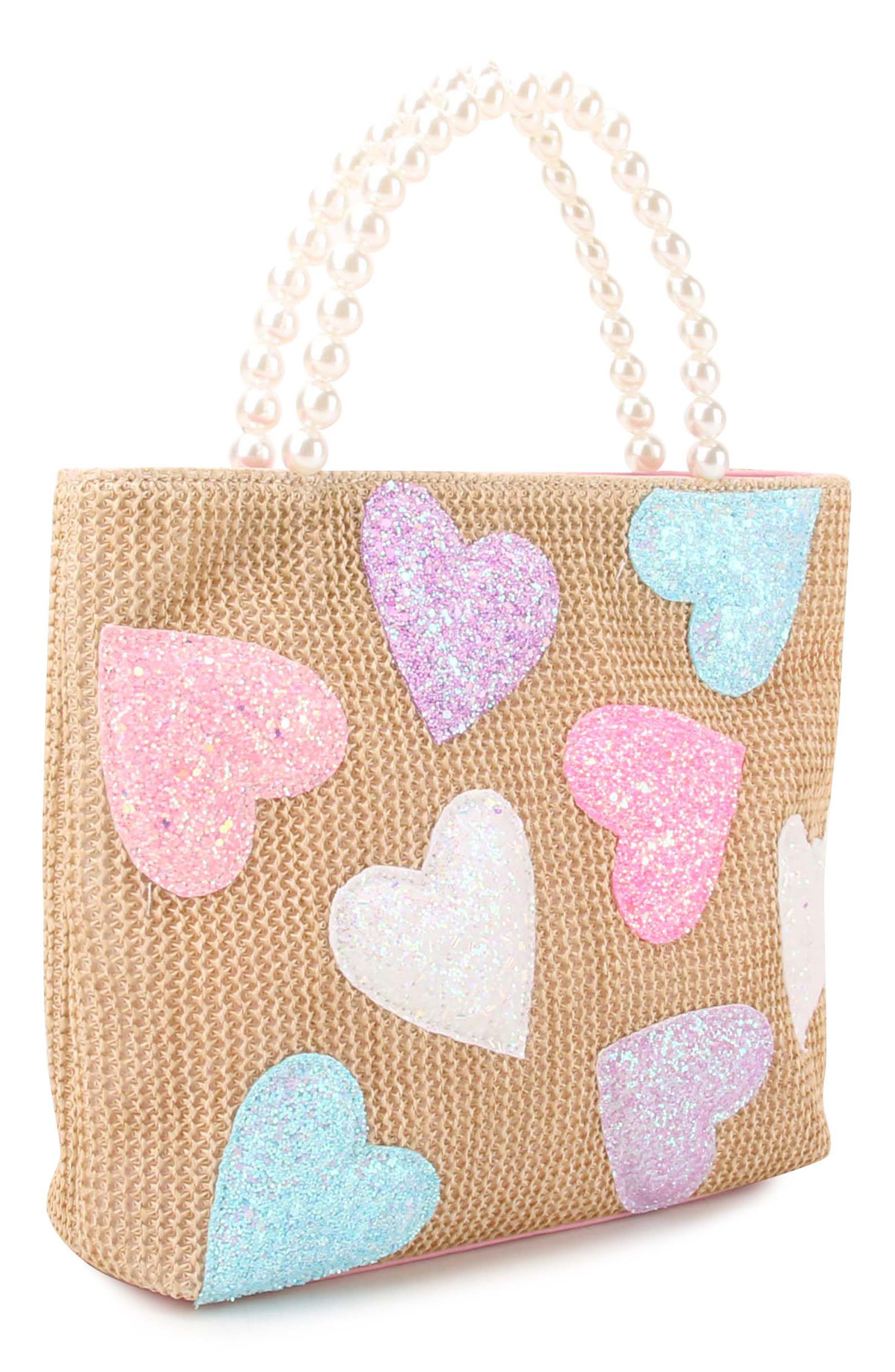 OMG Accessories Kids' Heart Straw Tote, Alternate, color, Natural