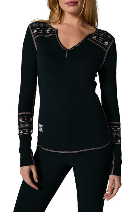 Embroidered Ski Cross Double Knit Henley