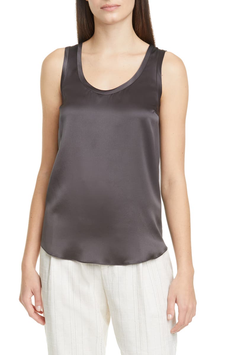 Brunello Cucinelli Scoop Neck Satin Tank, Main, color, 